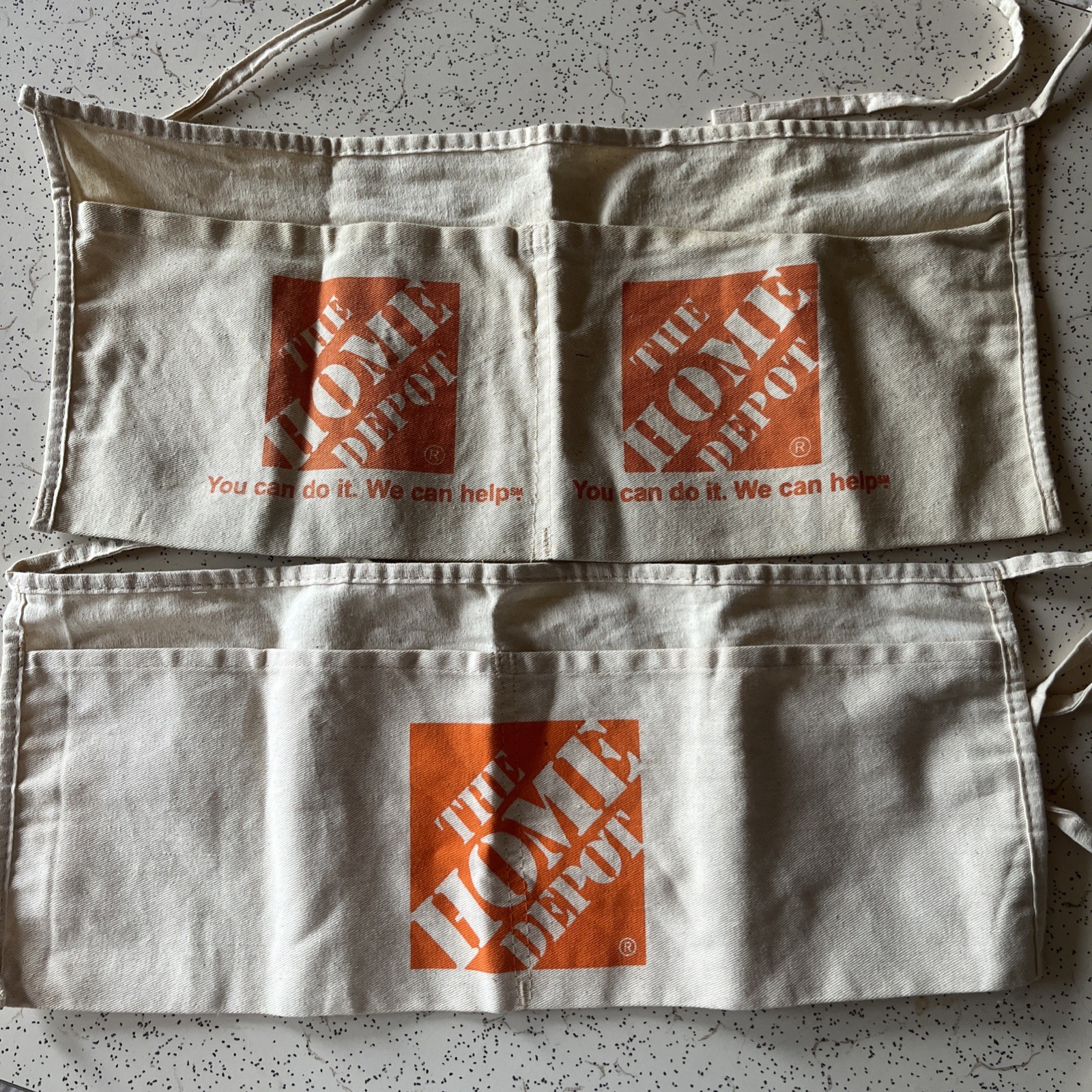 Vintage Nail Apron Home Depot 2 Pouch Waist White Canvas Lot Of 2