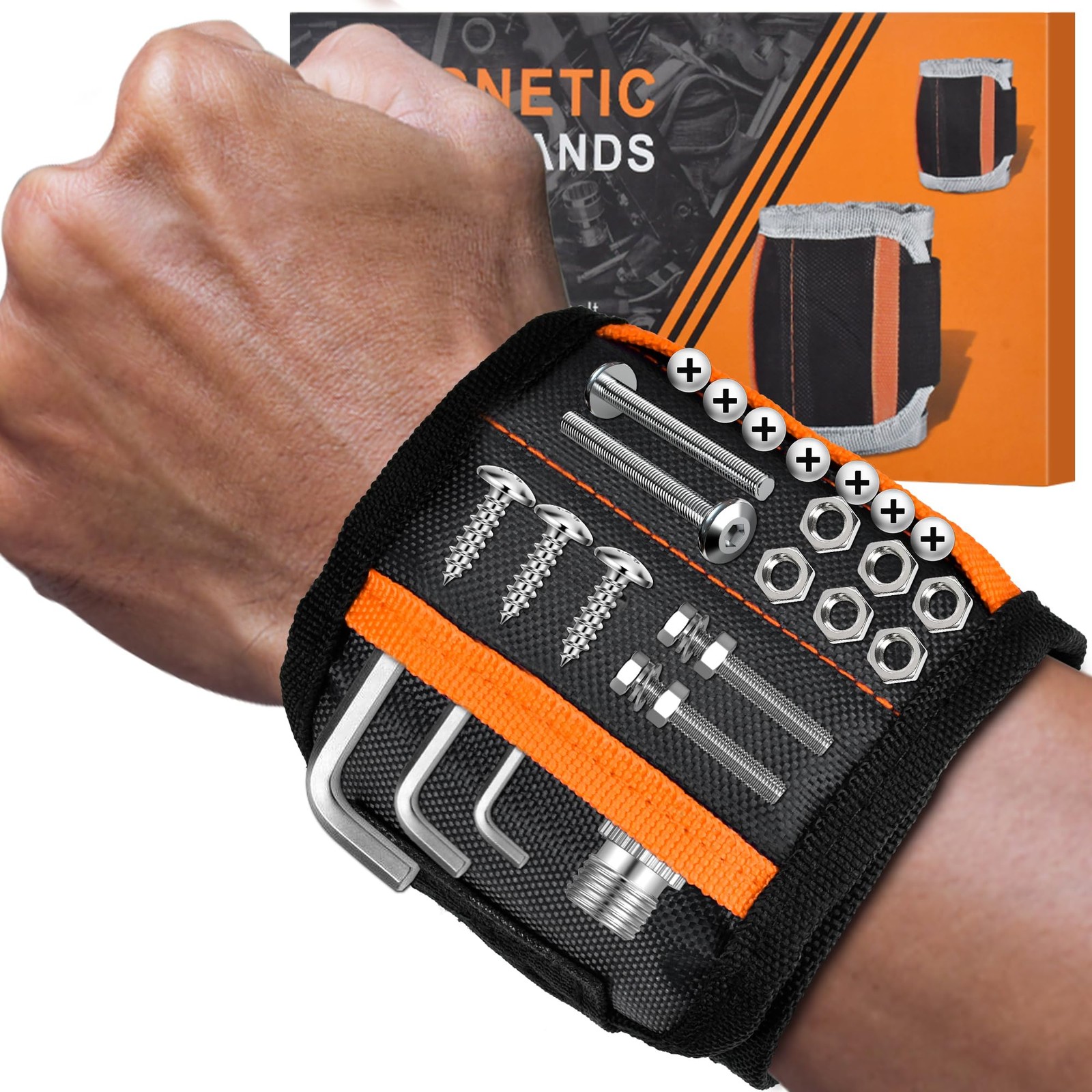 Magnetic Wristband Gifts for Men Dad – Tools Holding Black with Orange