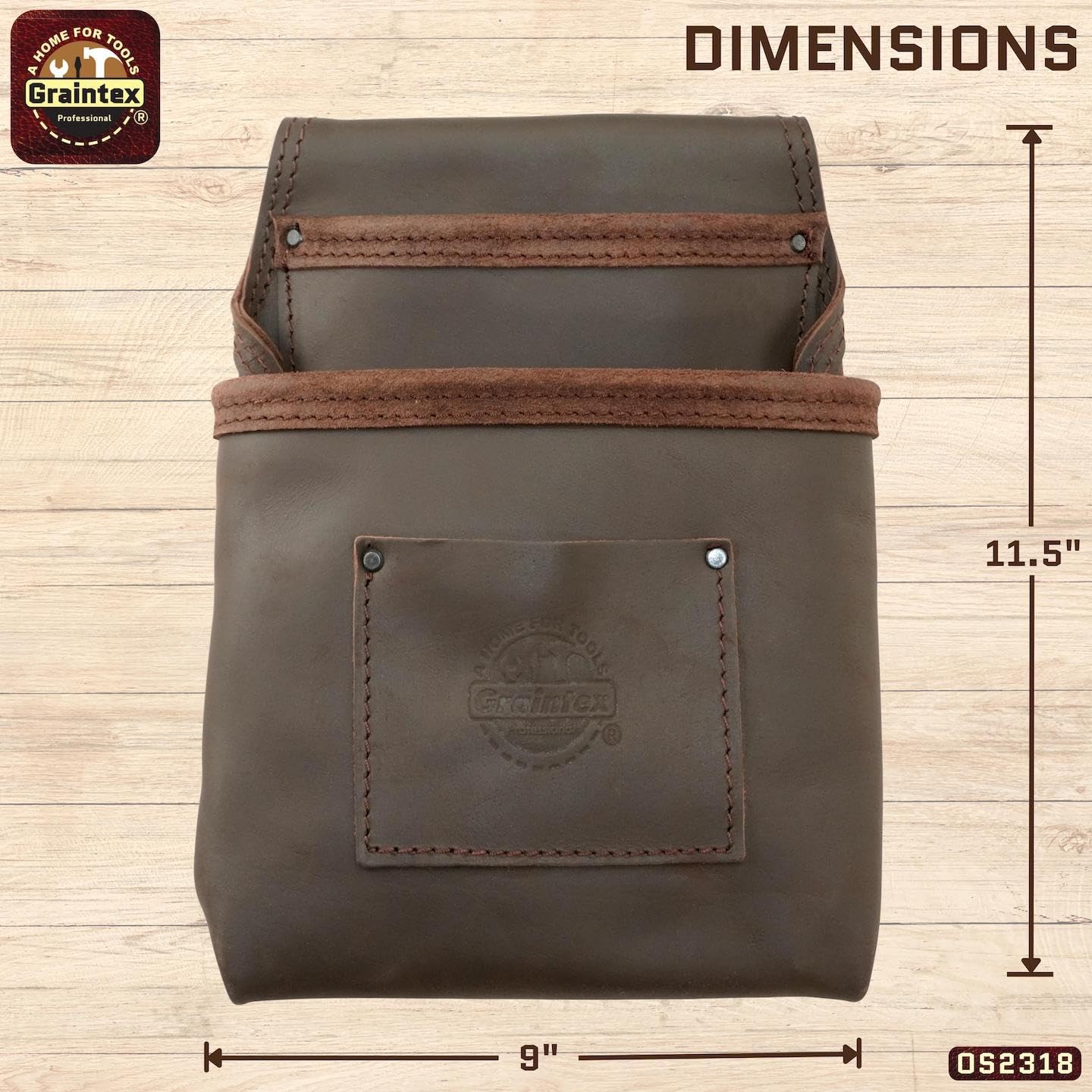 OS2318 2 Pocket Nail & Tool Pouch Top Grain Oil Tanned Leather for Framers, C…