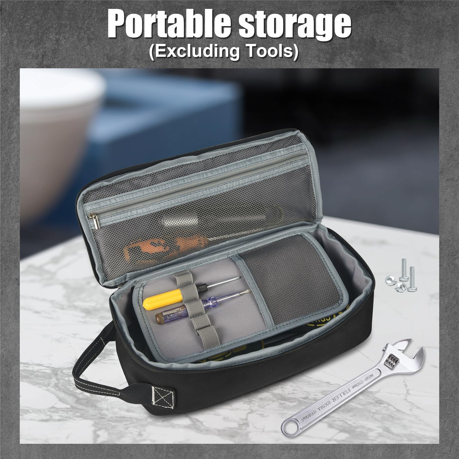 12.6 Inch Small Tool Bag Pouch Men Multiple Pockets Waterproof Zipper Black