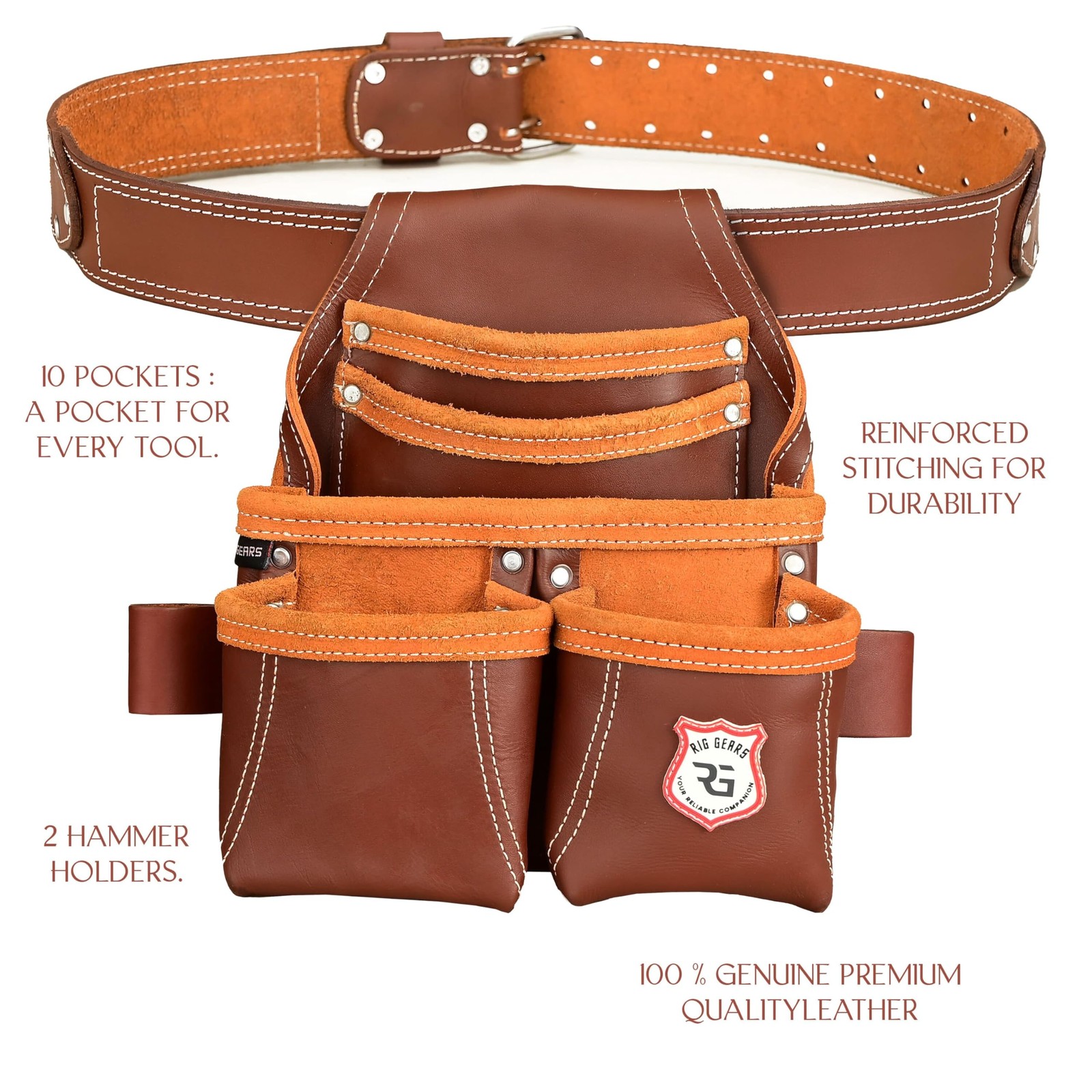 Leather Tool Pouch for Electrician | 5 Pockets Framers Tool Belt Pouches Maroon