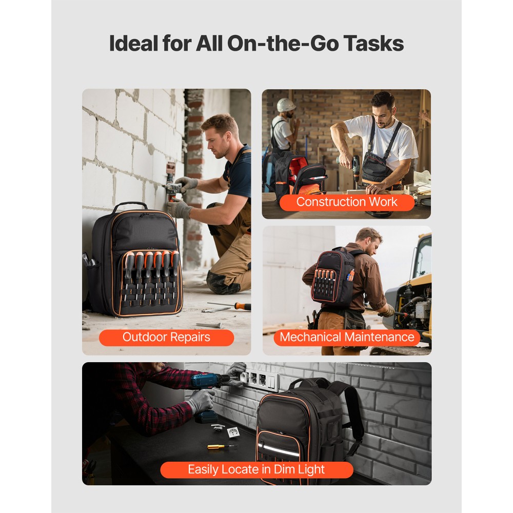 Tool Backpack 49 Pockets Tear-resistant Jobsite Backpack for Electrician