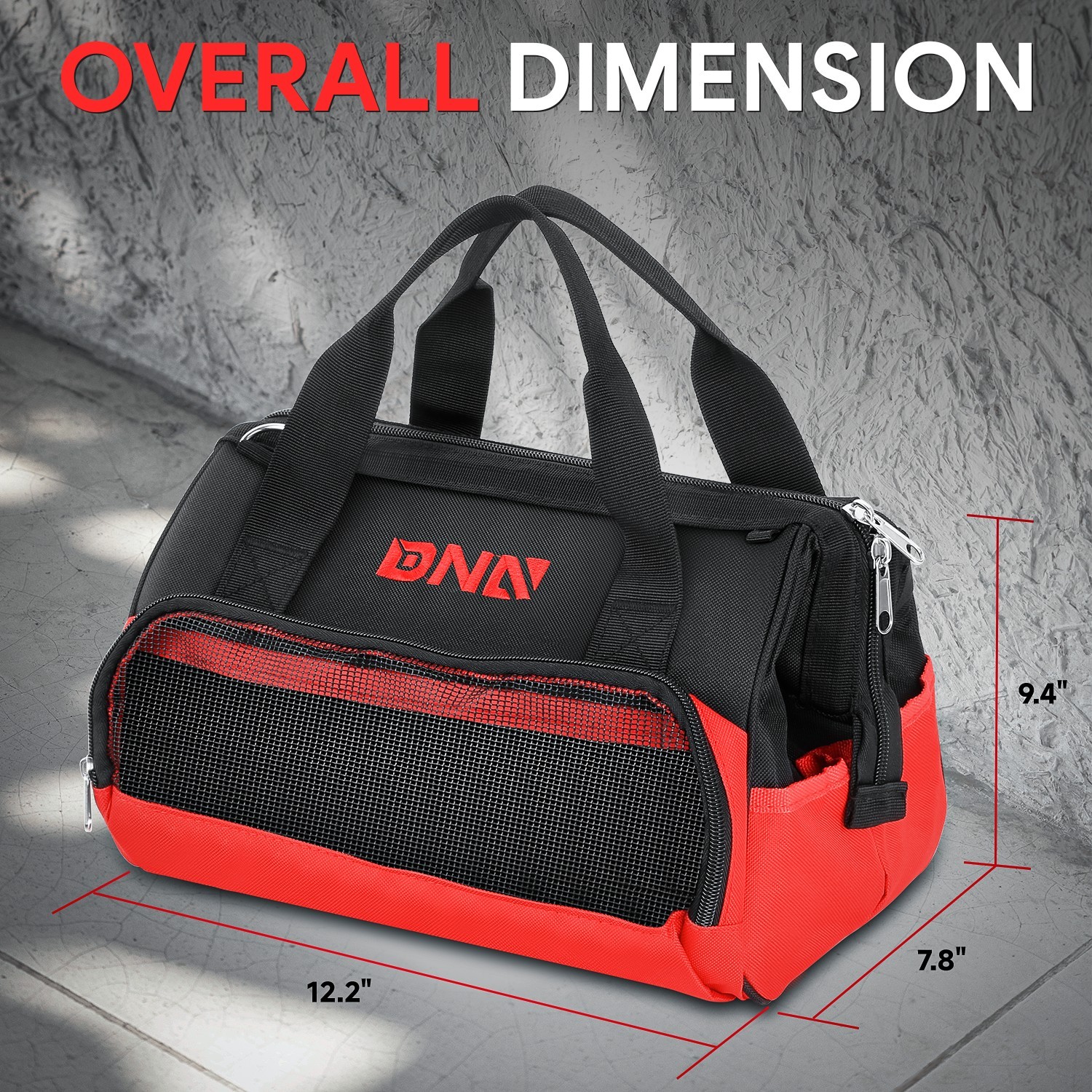 12.2″Lx7.8″Wx9.4″H 600 Oxford Waterproof Tool Bag w/ Adjustable Shoulder Strap