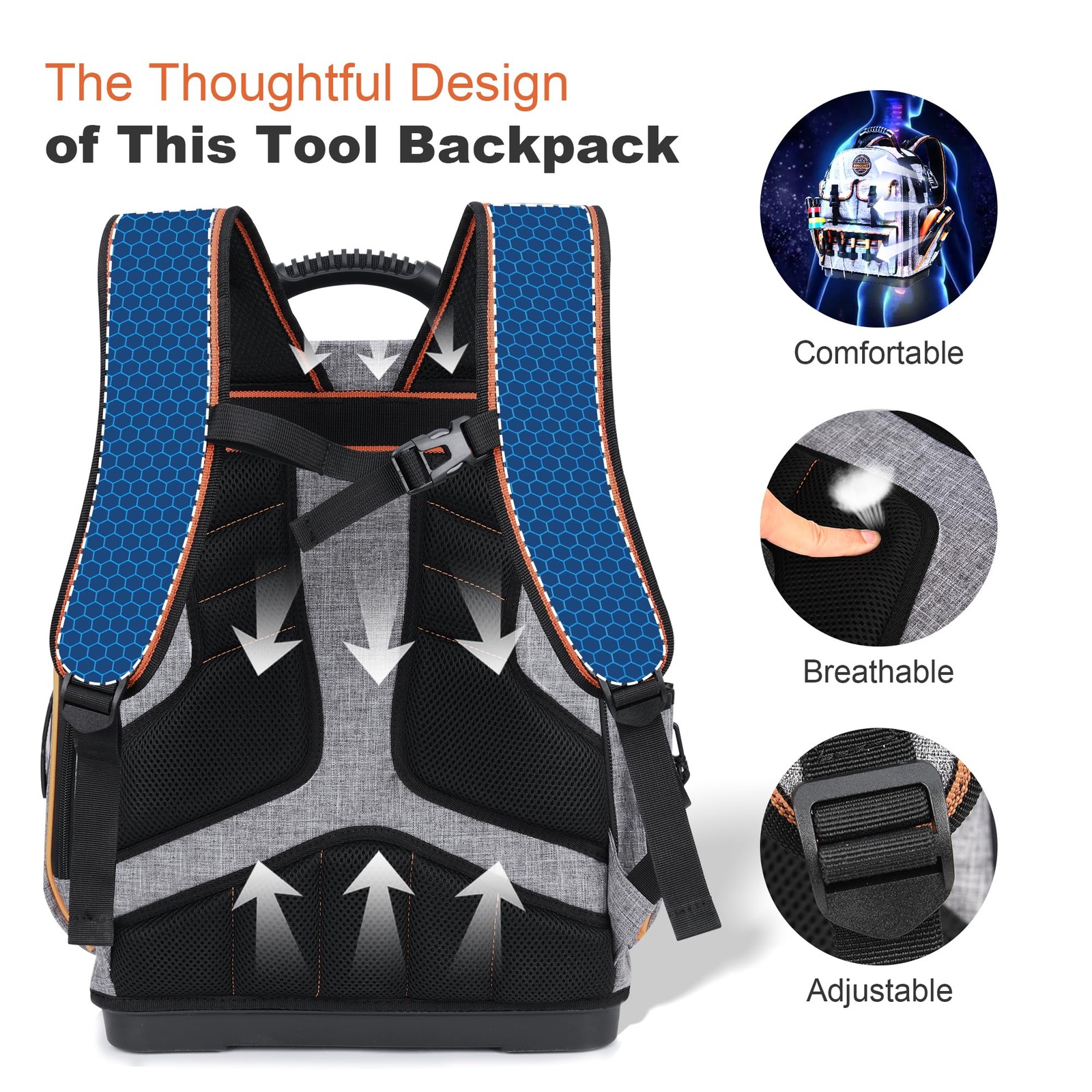 Tool Backpack Heavy Duty – Tool Backpack with Molded Base, 1680D Tool Organiz…