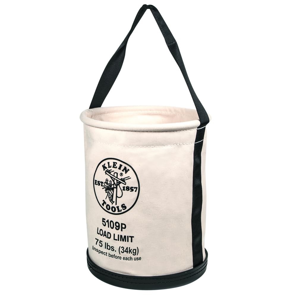 Heavy Duty Canvas Tool Bucket 12×15 Wide Straight Wall 75Lb Load Rated Pocket