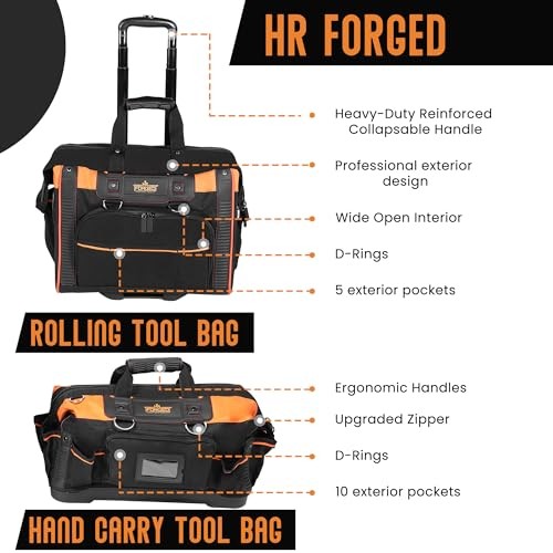 18″ Rolling & Duffle Tool Bag – 2 Pack – Portable with Wheels – Water