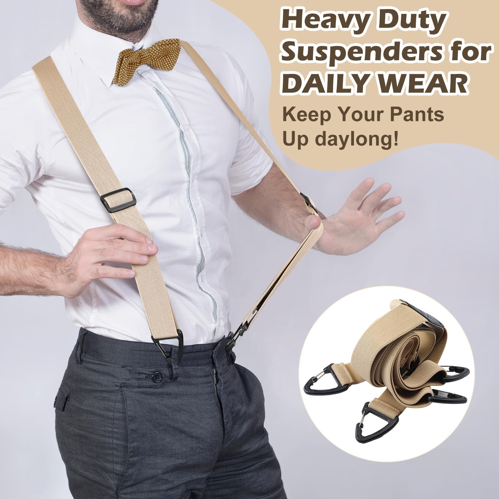 Sintege X Back Hidden Suspender Heavy Duty Work Suspenders One Size, Khaki