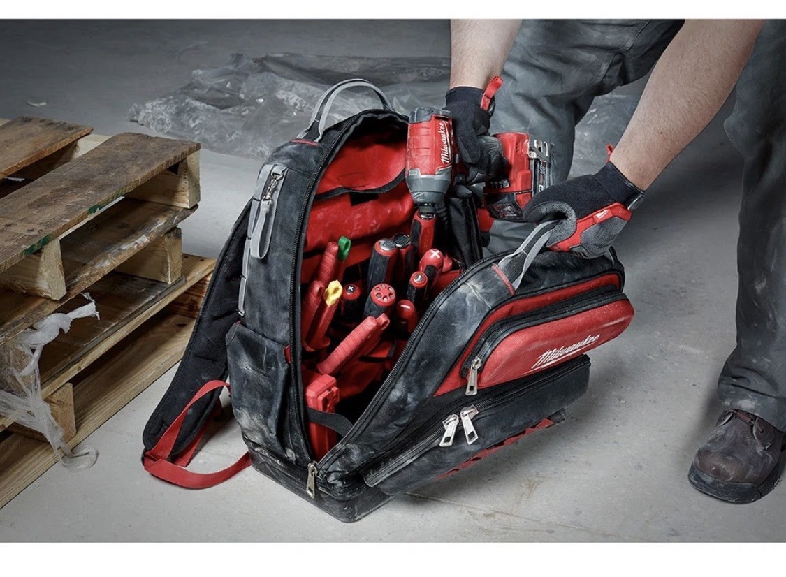 Milwaukee 48-22-8201 48-Pocket Hard Molded Ultimate Jobsite Backpack, Black/Red