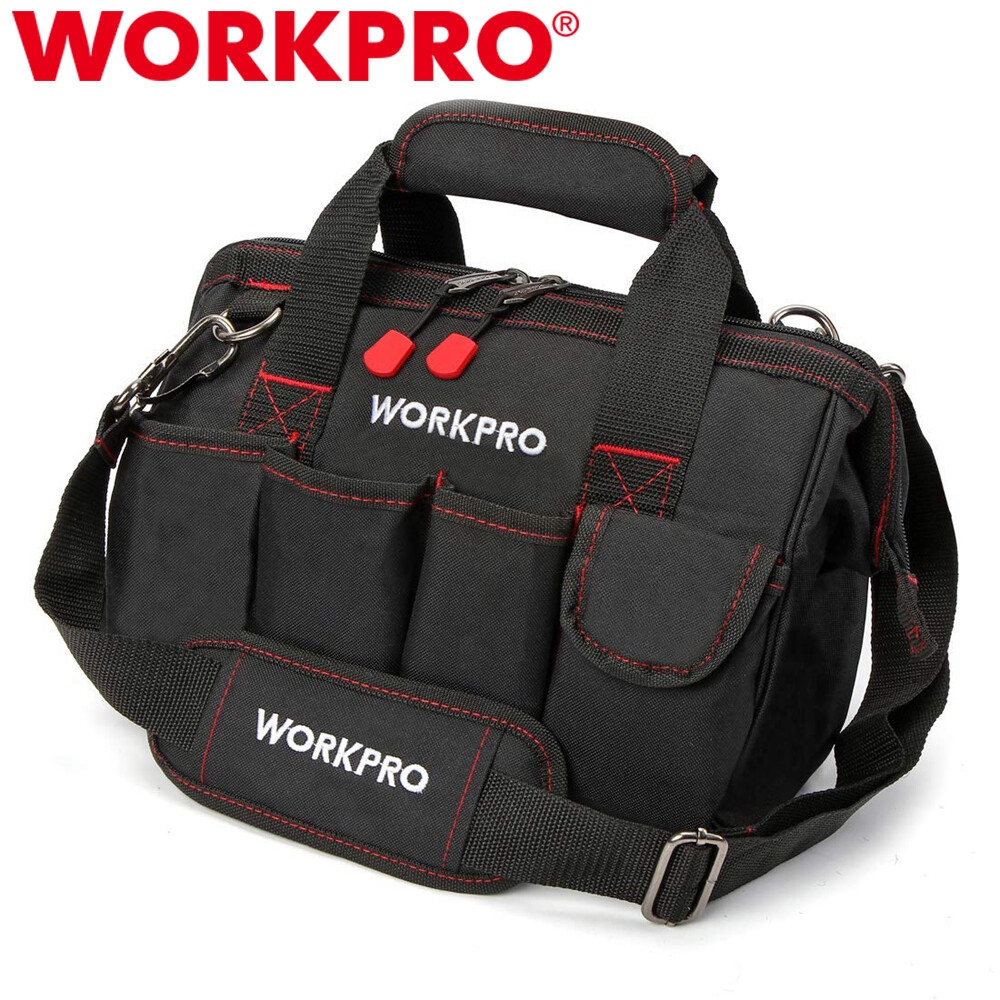 Workpro 12″ Compact Close Top Wide Mouth Storage Tool Bags 500D Polyester Fabric