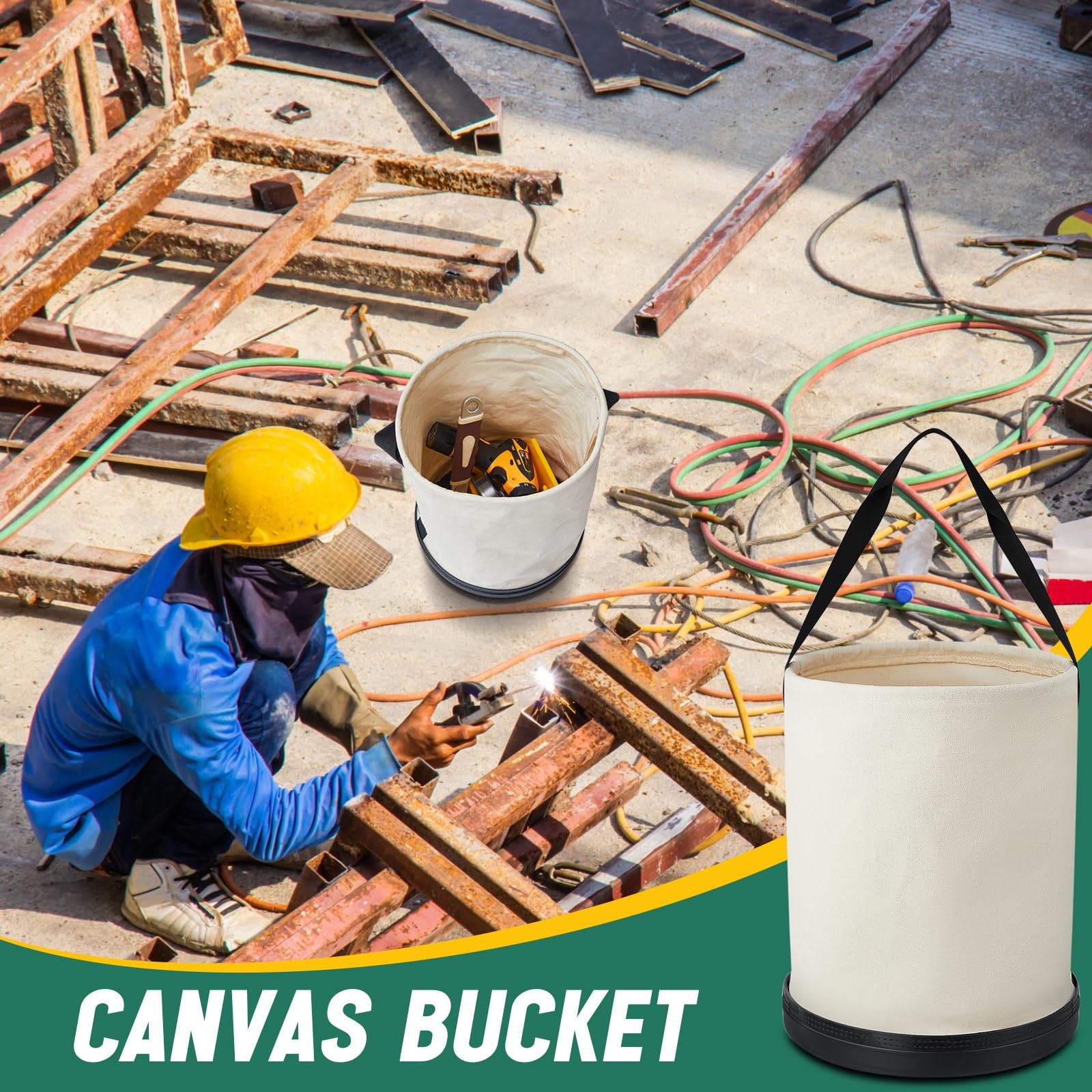 2 Pack Utility Canvas Tool Bucket 9″ D x 14″ H All Purpose Canvas Bucket Bag,…