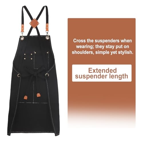 Men’s Canvas Tool Apron, Heavy Duty Multi-Pocket Work Apron for Black