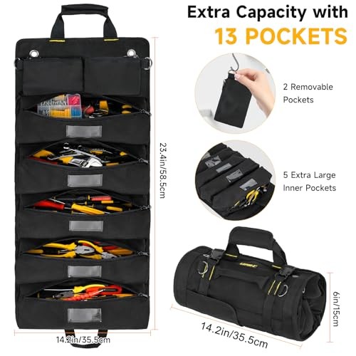 Tool Bag,Large Roll Up Tool Bag Organizer,13 Pockets Tool Roll X-Large Black