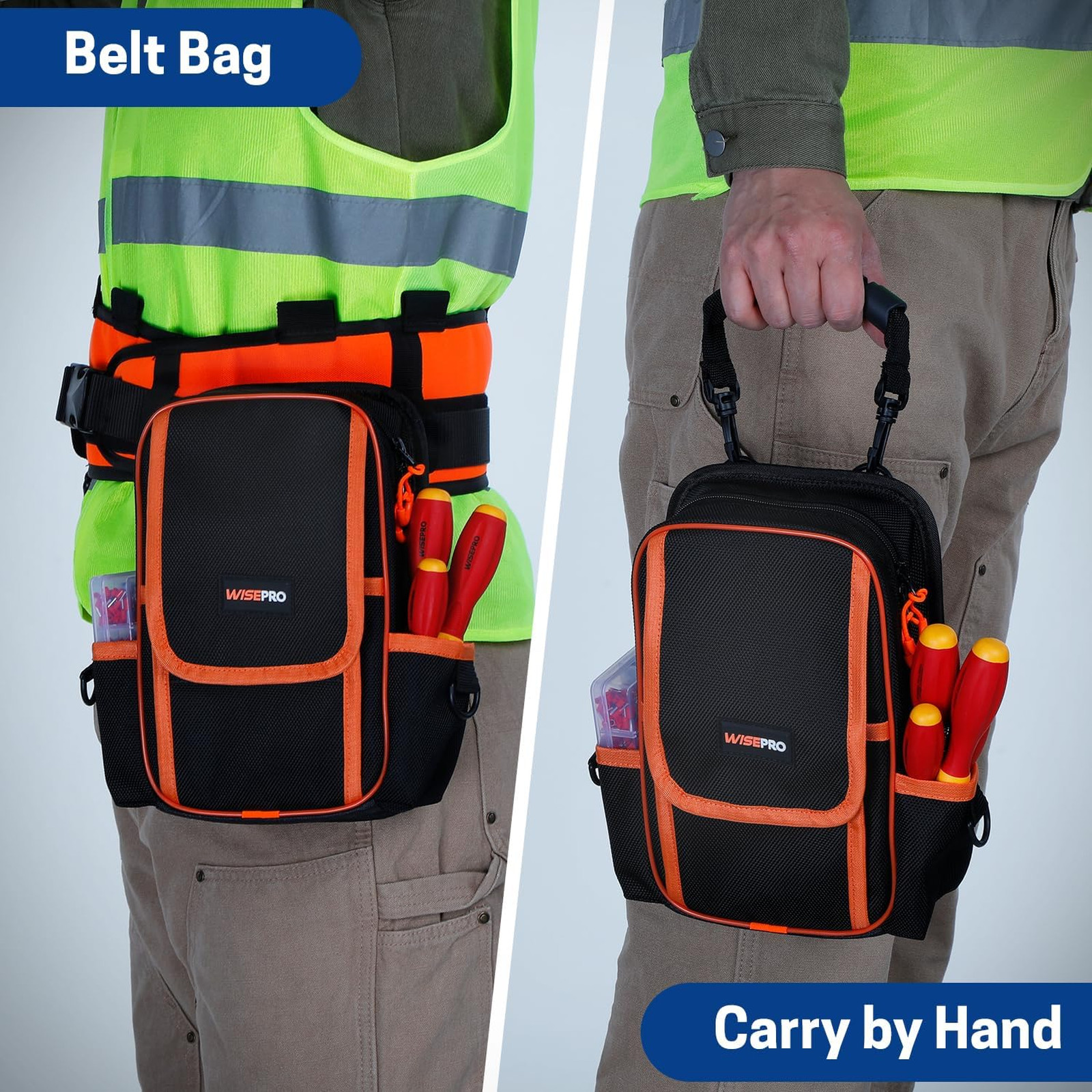 Electrician Tool Pouch Bag Heavy Duty 1680D Fabric Belt Loop Zippered Organizer