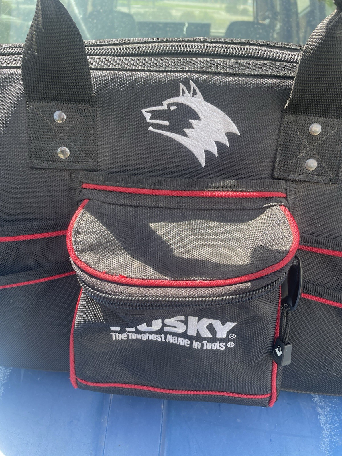 Husky Electrician Tool Bag Red/Black – 25″ w/ Strap & Handle 30+ Pockets Used