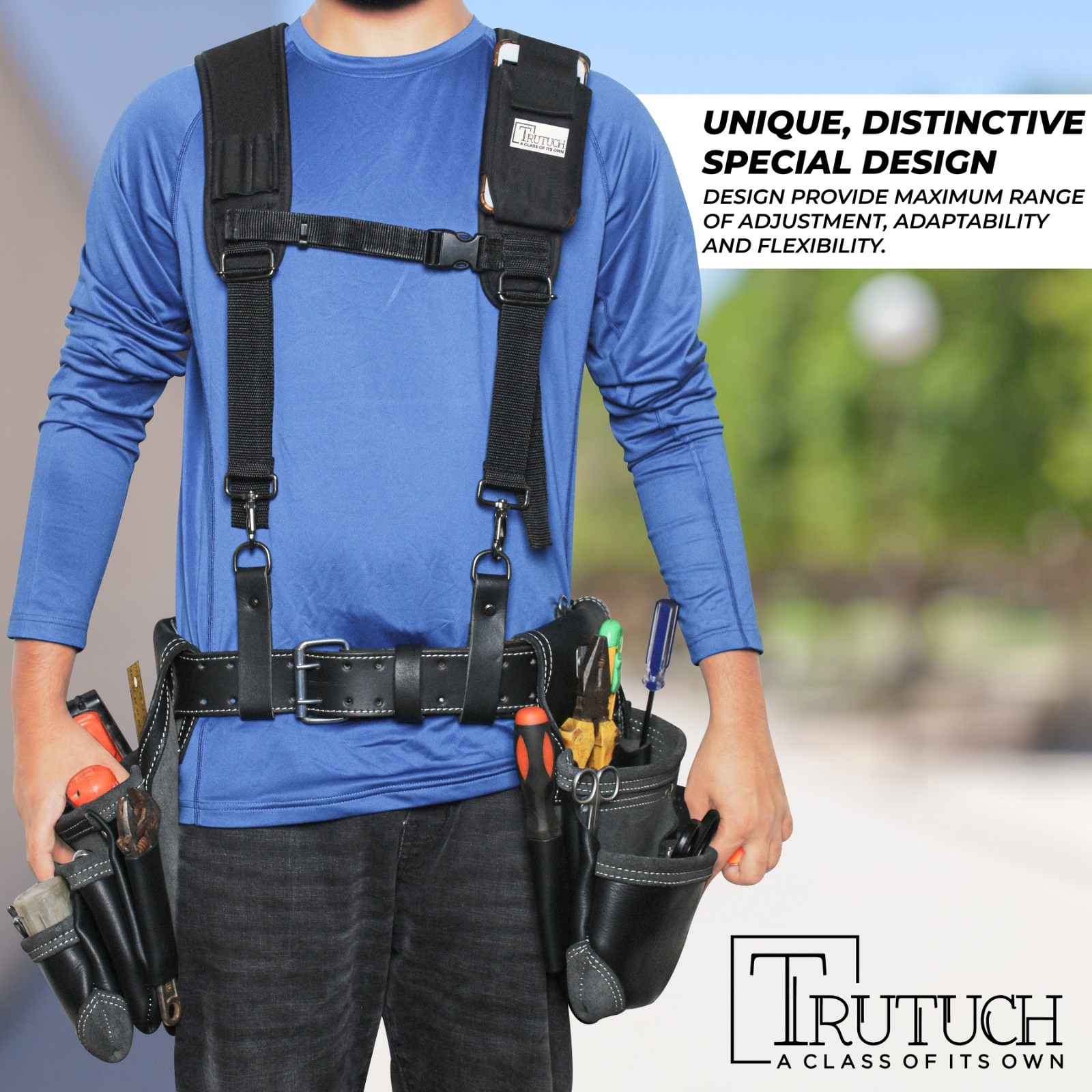 Trutuch Green Nylon & Leather Tool Belt with Nylon Work Suspender | Tool Belts