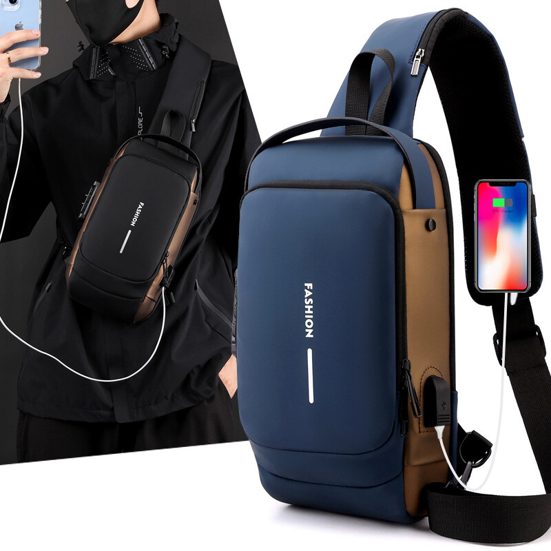 Men’s crossbody combination lock Anti-theft outdoor sports usb port chest bag