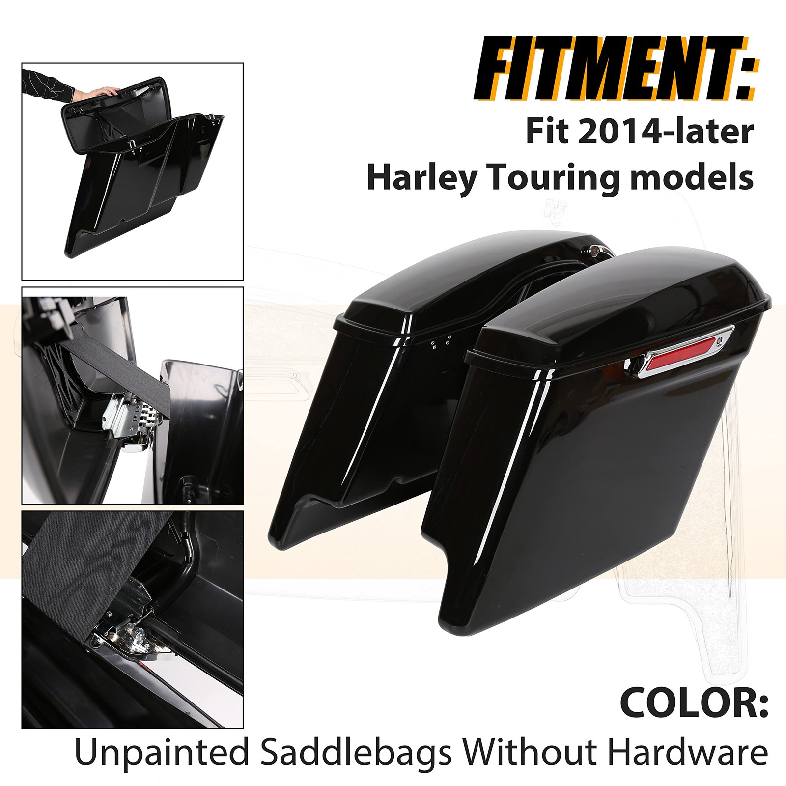 5” Complete Black Painted/Unpainted Extended Stretched Saddlebags Saddle bag Wi