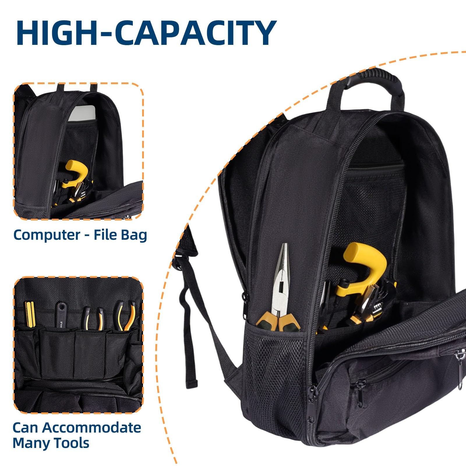 Heavy Duty Tool Bag Backpack 1680D Waterproof Oxford Fabric with Non-Slip Sil…