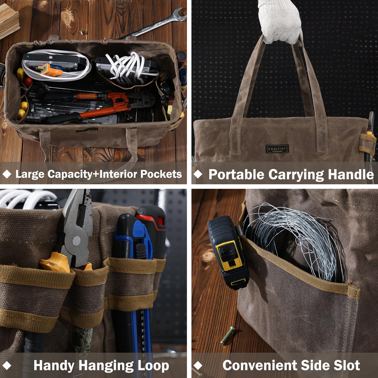 Tool Bag, Foldable Rectangular Hand Tool Storage Bag, 16OZ Waxed Canvas Tool …