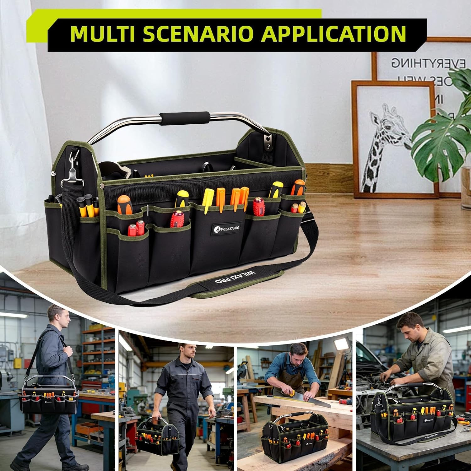20in Foldable Open Top Tool Bags For Men Heavy Duty, Tool Carrier hard With H…
