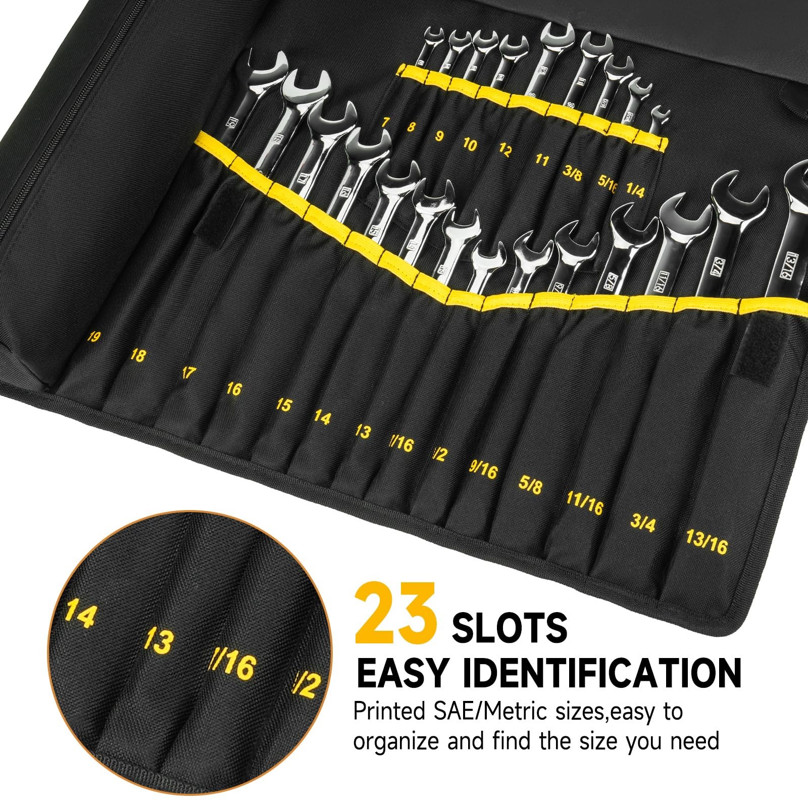 23+1 Pockets Wrench Roll Organizer Wrench Roll Up Pouch Heavy Duty Tool Roll for