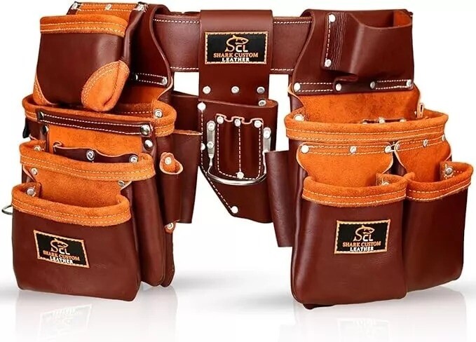 Leather Tool Belt Carpenter Electrician Tool Pouch Framer Construction Bag 33Pro