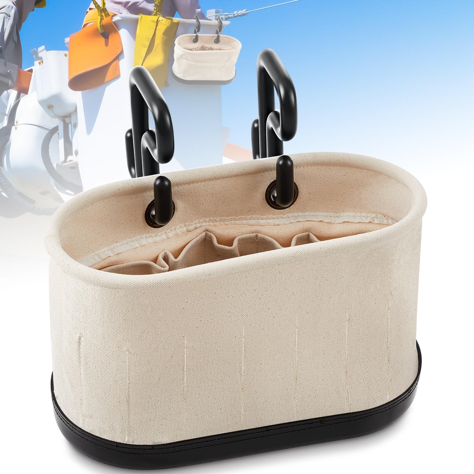 1 Set Canvas Bucket Bag Including Hooks Aerial Oval Tool Bucket with Black Po…