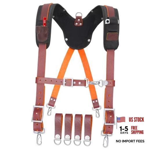 Leather Work Suspender with Cell Phone Pocket | Fully-Adjustable Padded Maroon