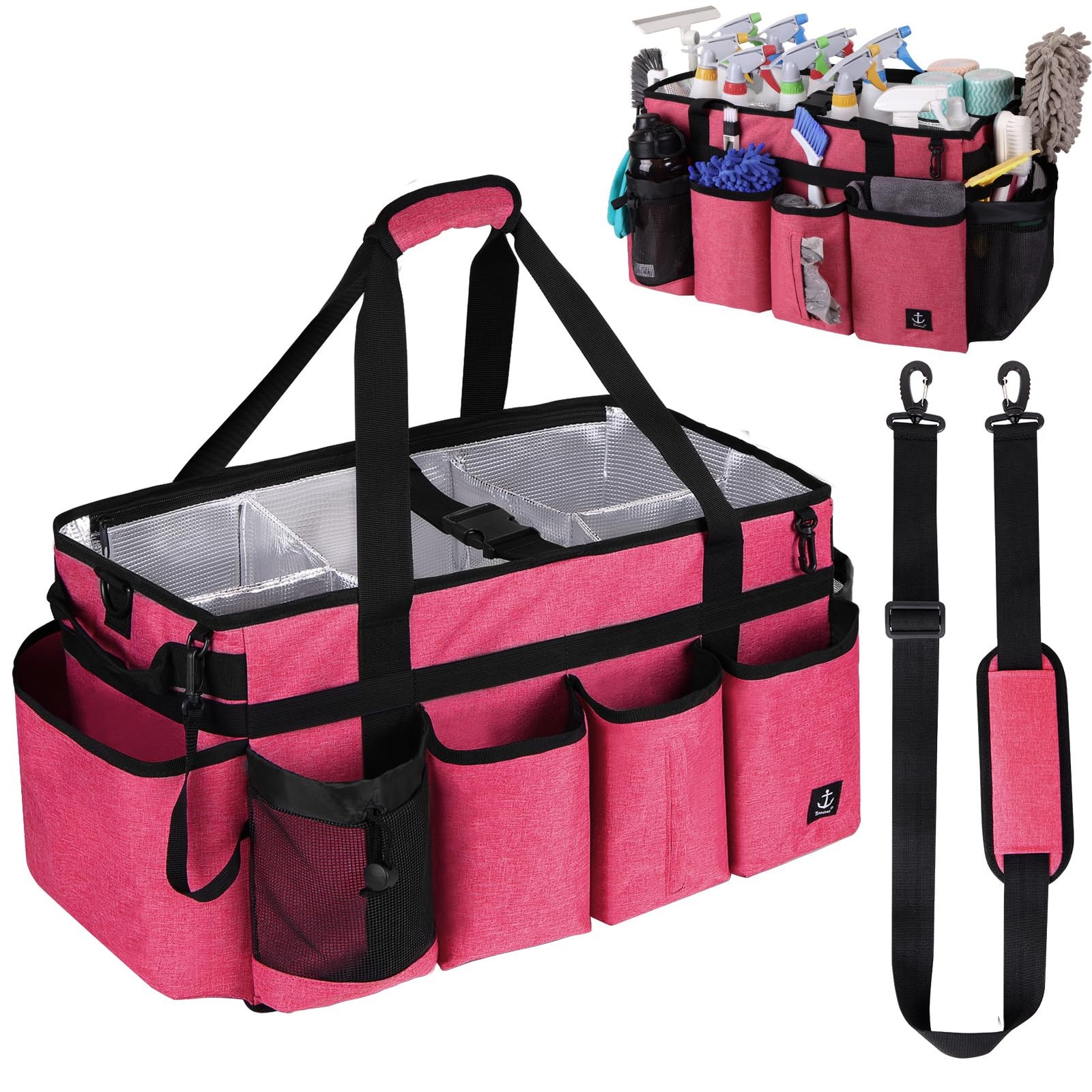 Extra large Cleaning Caddy Bag Built-in Sturdy Board, Cleaning Organizer with…