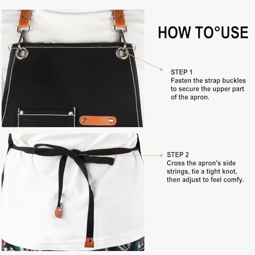 Men’s Canvas Tool Apron, Heavy Duty Multi-Pocket Work Apron for Black