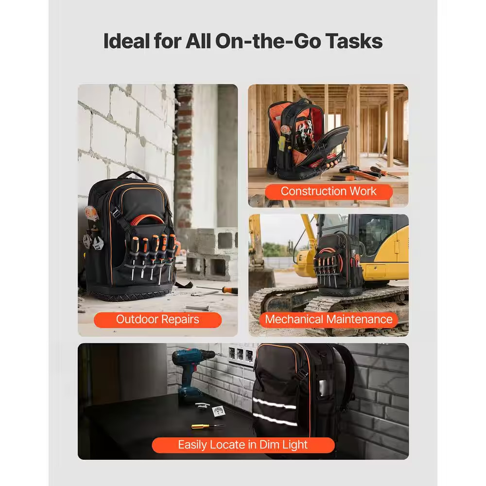 Tool Backpack, 65 Pockets, Heavy-Duty Tools Storage Organizer Work Bags with Lap