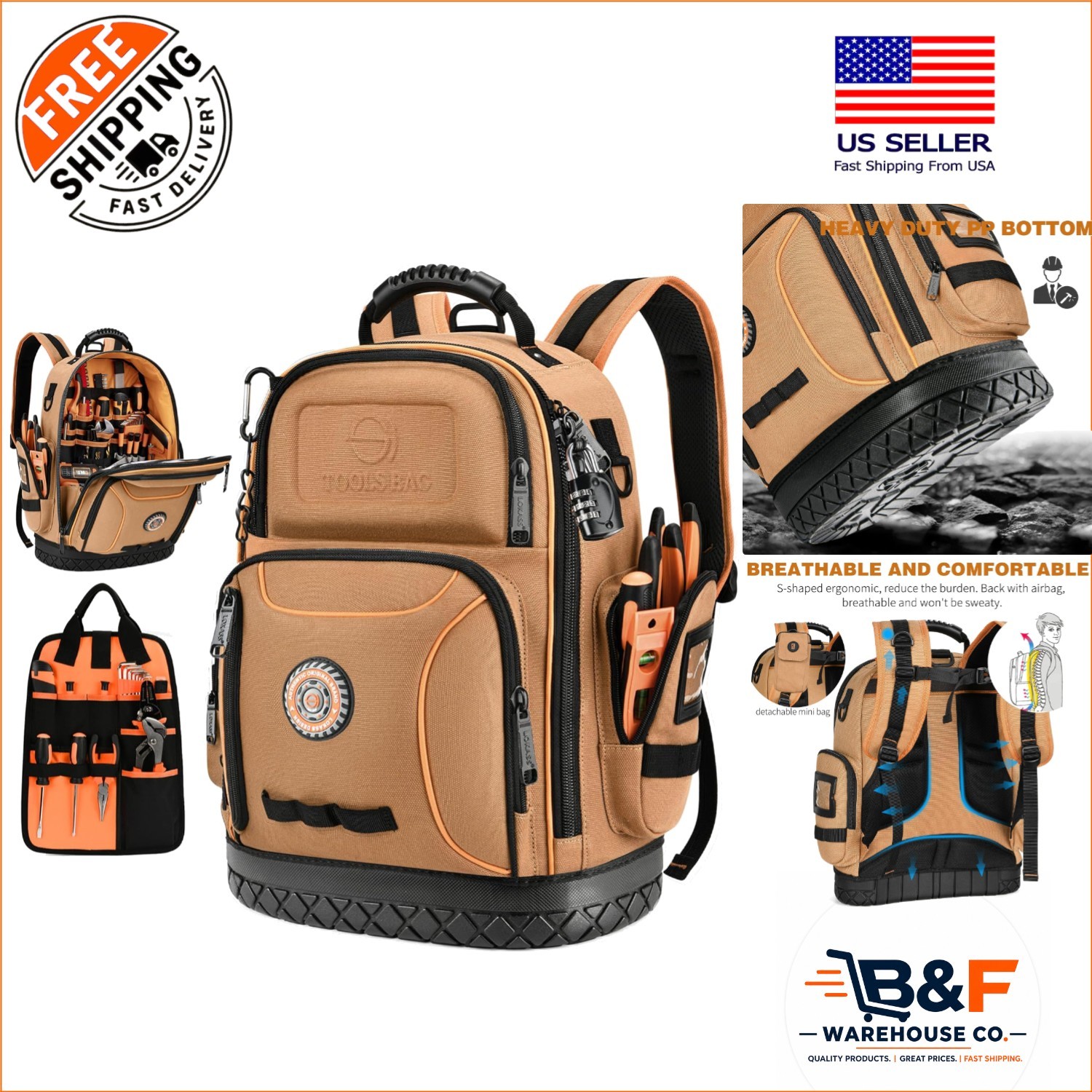 Heavy Duty Tool Bag Backpack with 75 Pockets – Ideal for Electricians & HVAC