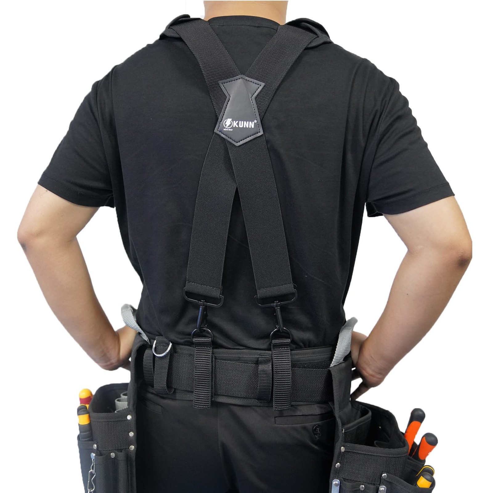 KUNN Tool Belt Suspenders Removable Padded Shoulder One size fits most, Black