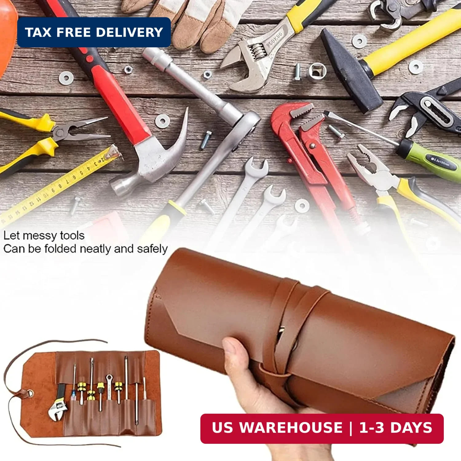 Tool Roll Pouch PU Leather Chisel Roll Portable Tool Roll Bag Organizer 10 Slots