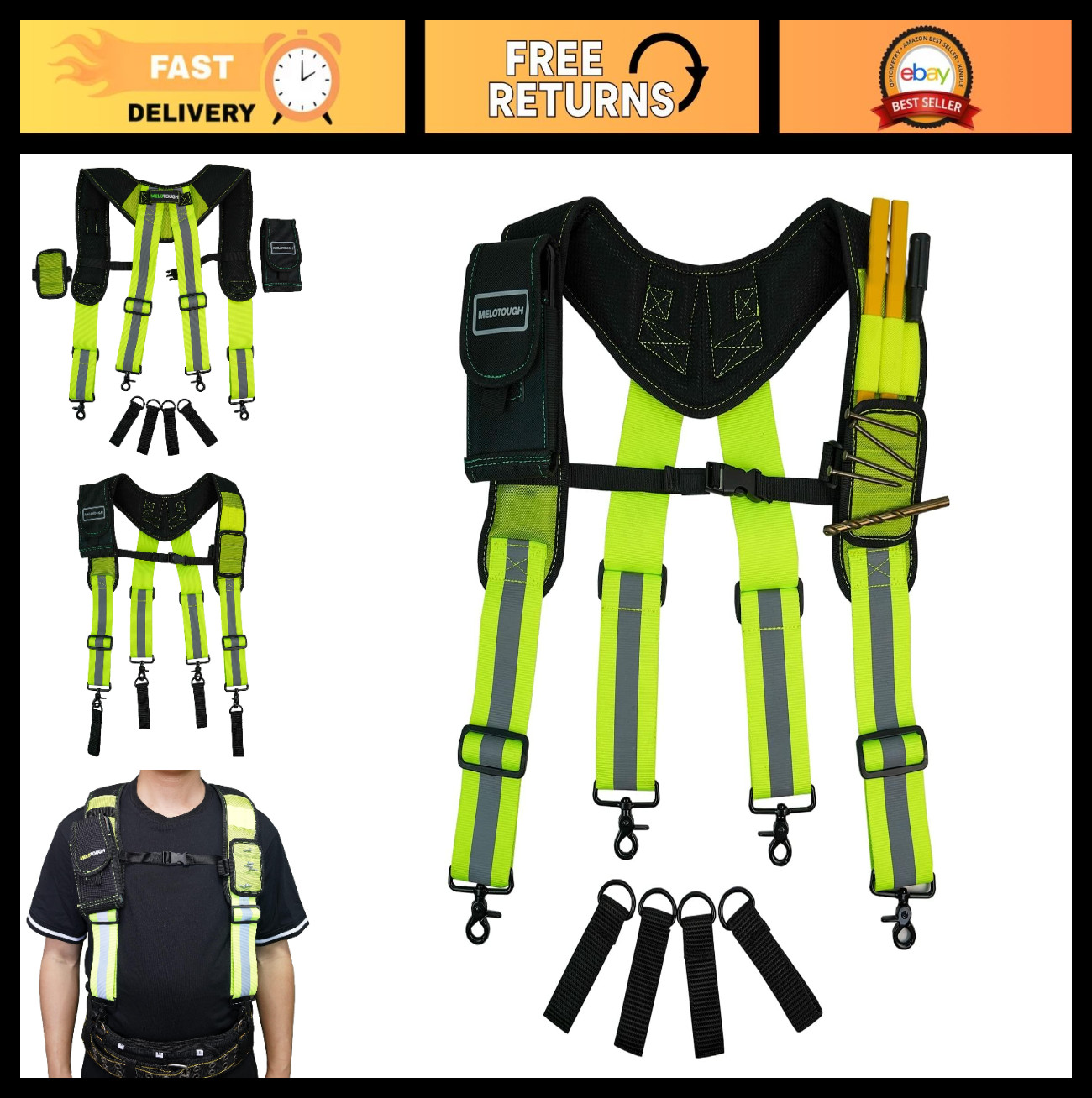 Magnetic Tool Belt Suspenders & Wristband Set – Padded Construction Gear