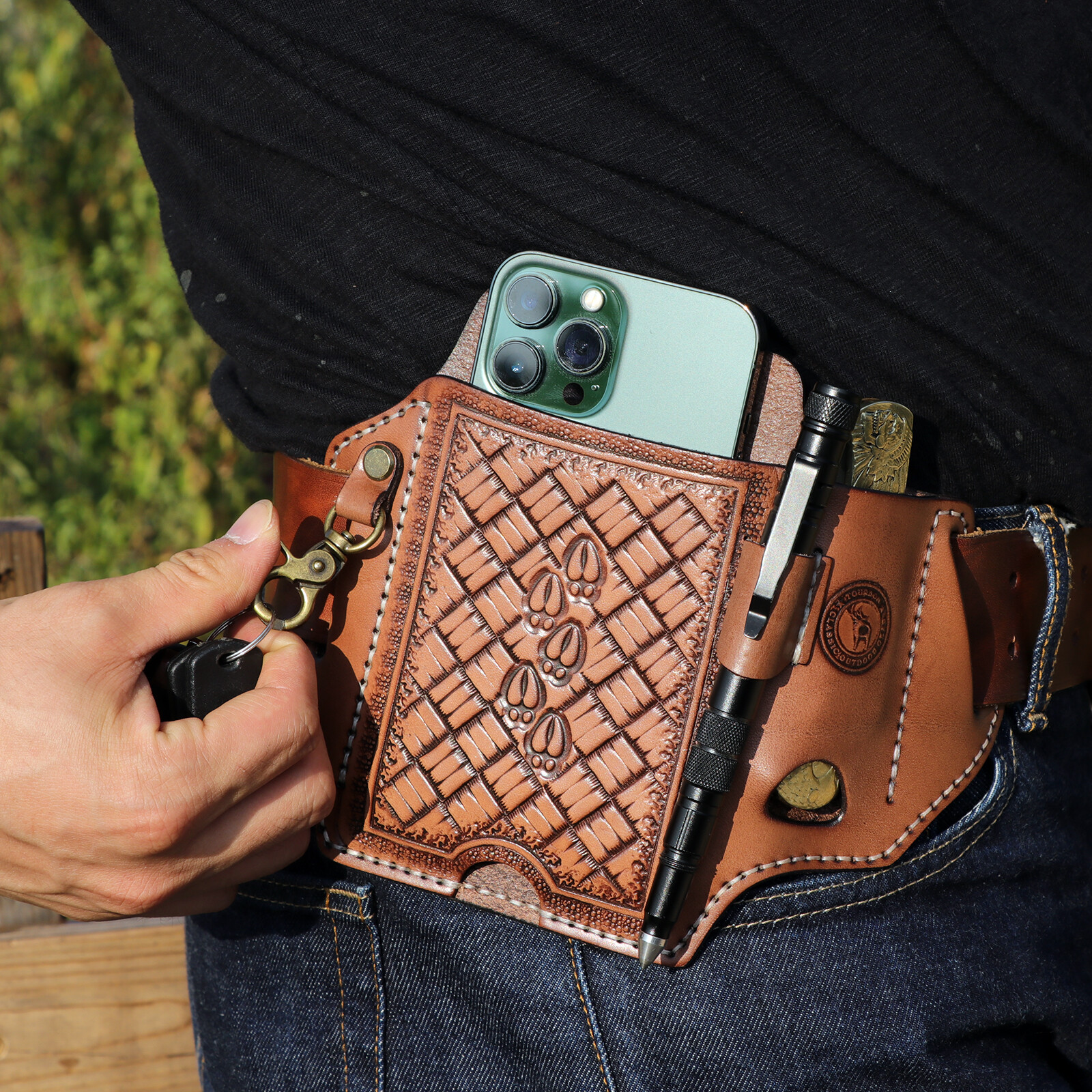 Leather Cell Phone Case Pouch Carry Holster Belt Knife Sheath Pen Holder