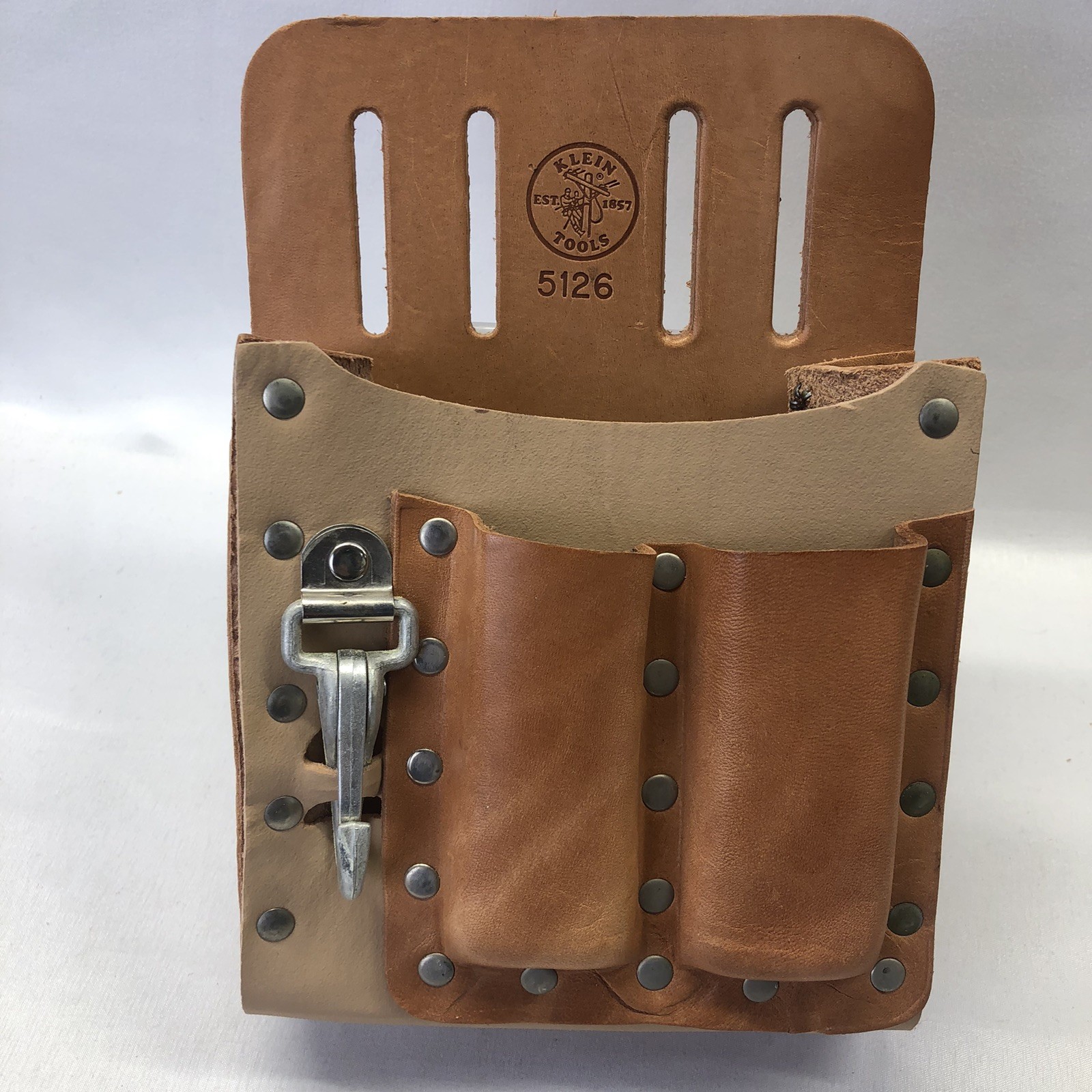 Klein Tools 5126 5 Pocket Durable Tradesman Tan Leather Tool Pouch with Clip USA