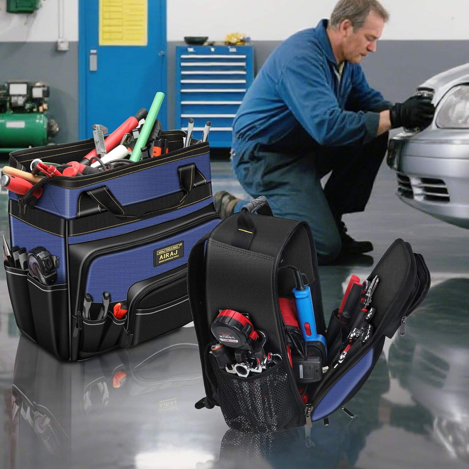 21″ Rolling Tool Bag with Wheels & 18″ Tool Backpack Set | Adjustable Telescopin