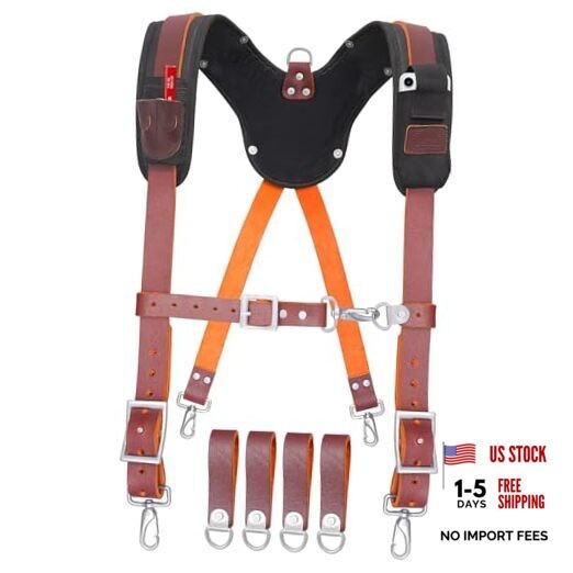 Leather Work Suspender with Cell Phone Pocket | Fully-Adjustable Padded Maroon