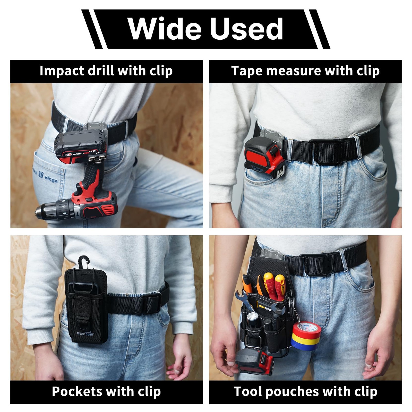 Tape Measure Holder Drill Holder For Tool Belt Fits 1.75 2 Inch Silver