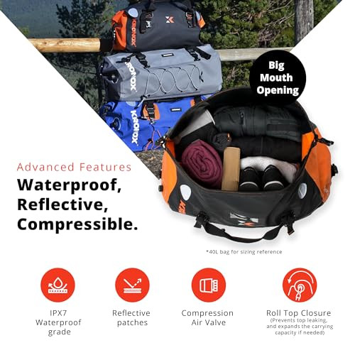 Motorcycle Duffel Bag Waterproof, 25L Blue – Durable Motorcycle Luggage & Sad…