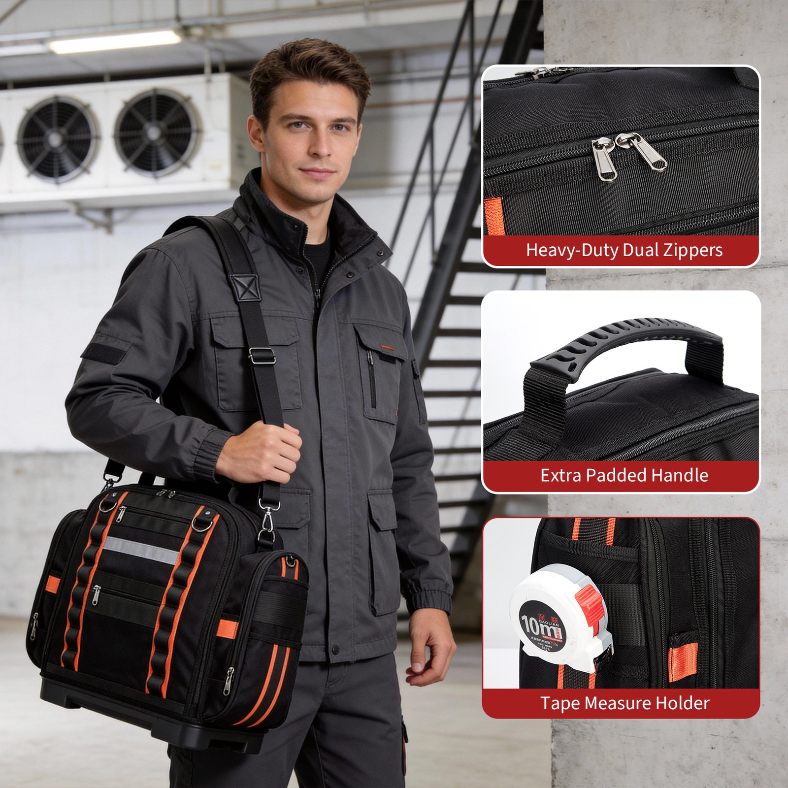 16 In Tool Bag Double Layer Removable Cases Waterproof Base Electrician Mechanic