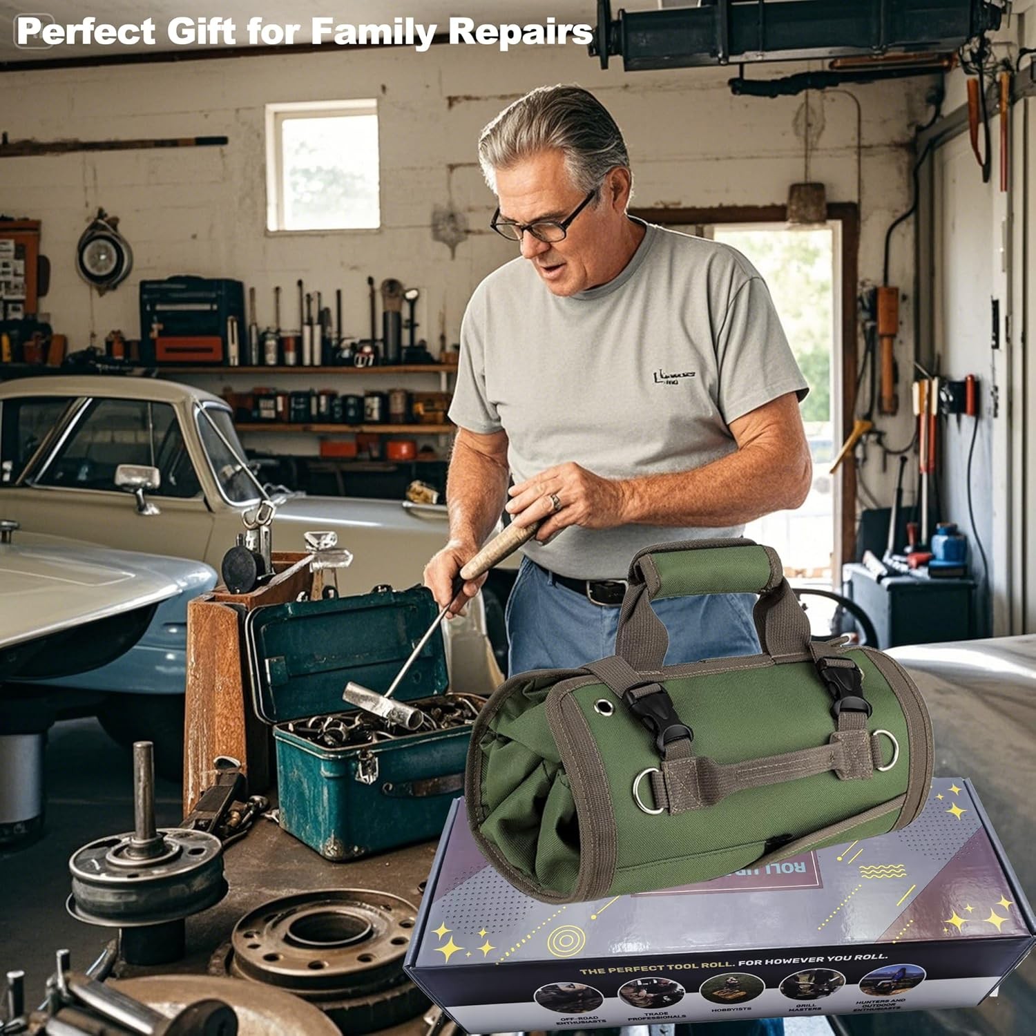 Roll Up Tool Bag Organizer Heavy Duty Canvas Pouch with Zipper Pockets Gear Case