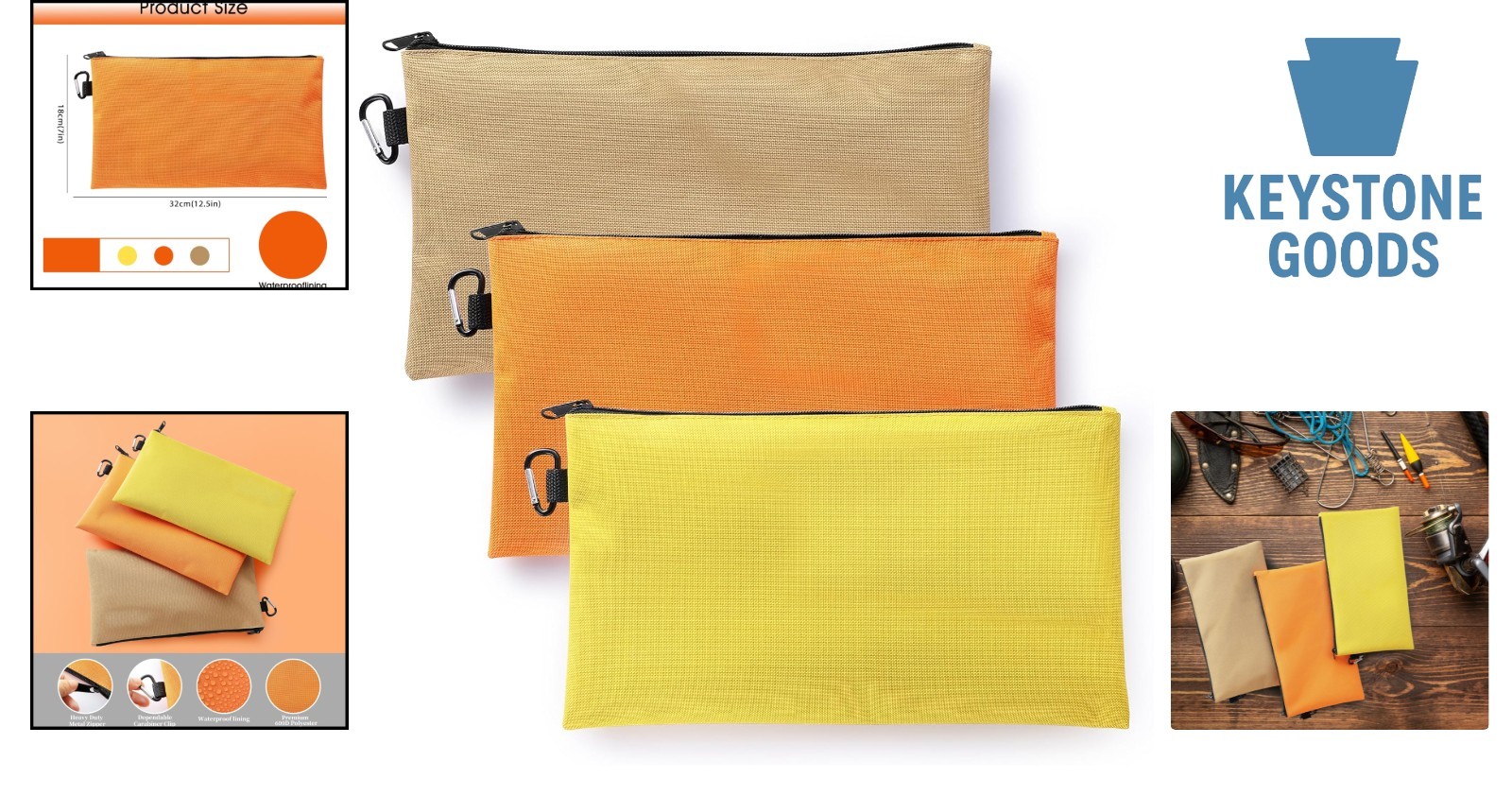 3-Piece Lightweight Nylon Tool Pouch Set with Carabiner Clips & Color-Coded O…