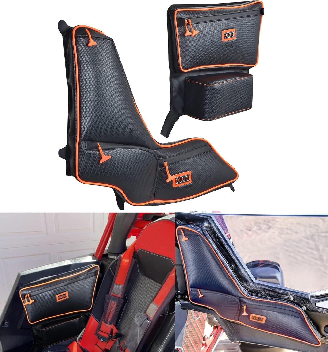 Orange Piping RZR RS1 Side Door Bags, Offroad UTV Seats Door Bag and Arm Rest Se