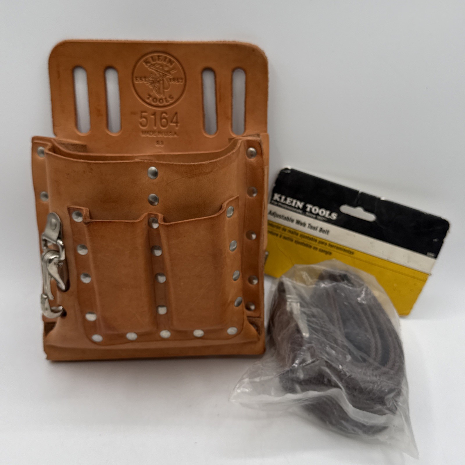 Klein Tools 5164 Leather Tool Pouch with New Adjustable Web Belt