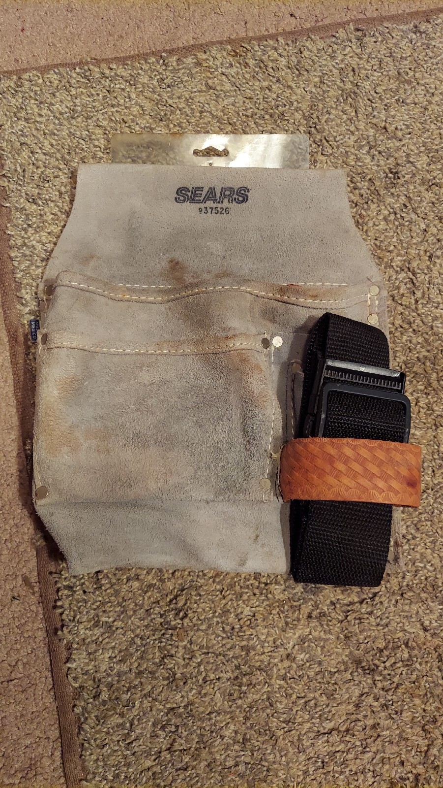 NOS Sears Tool Holder Bag Belted Pouch Leather Pockets Clip Mexico 9-37526