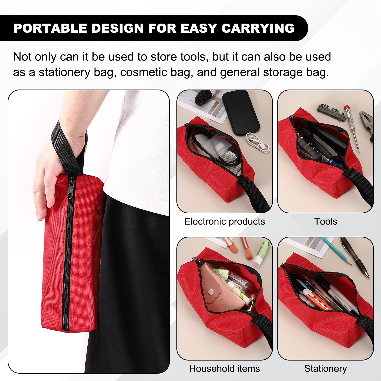2Pcs 9.8×3.3×2.8″ Multi Purpose Zipper Canvas Tool Pouch Dark Blue/Army Green