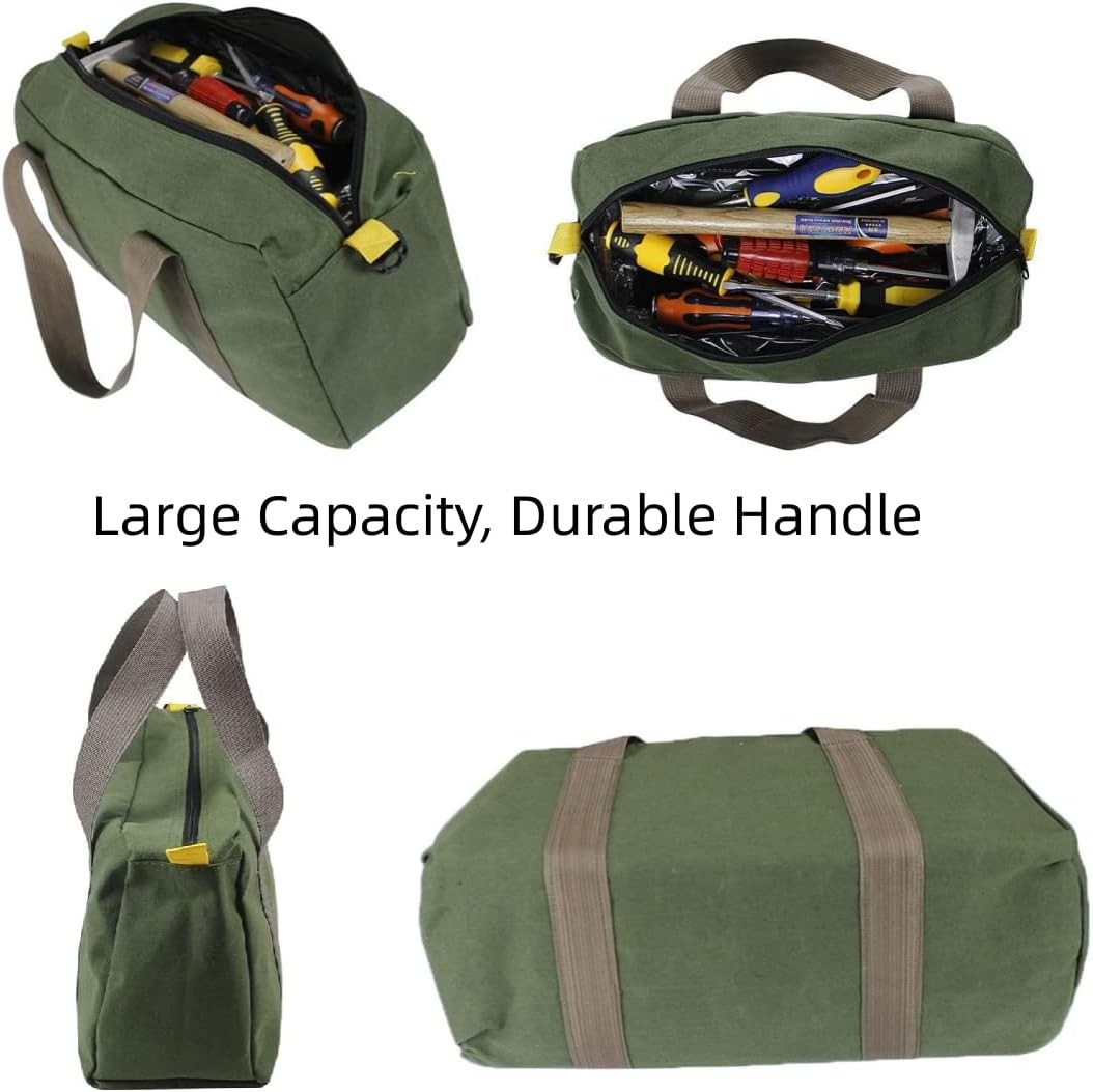 12 Inch Wide Mouth Tool Bag, Heavy Duty Canvas Tool Storage Bag for Men, Large