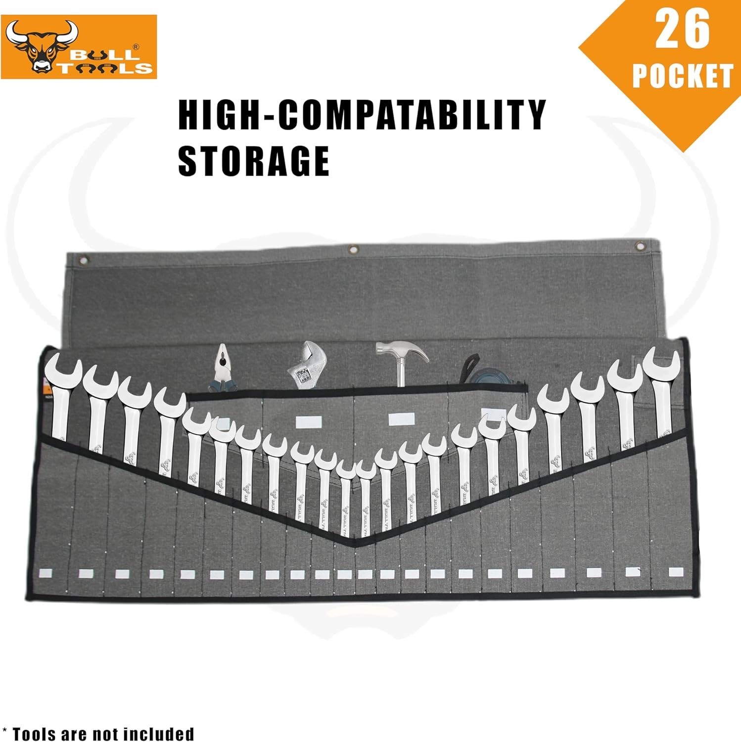 Heavy-Duty 26-Pocket Tool Roll Organizer in Sand Washed Grey – Durable Canvas